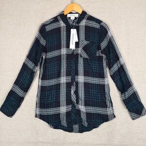 NWT Workshop Republic Clothing Womens Plaid Button Down Shirt Indigo Green Sz S